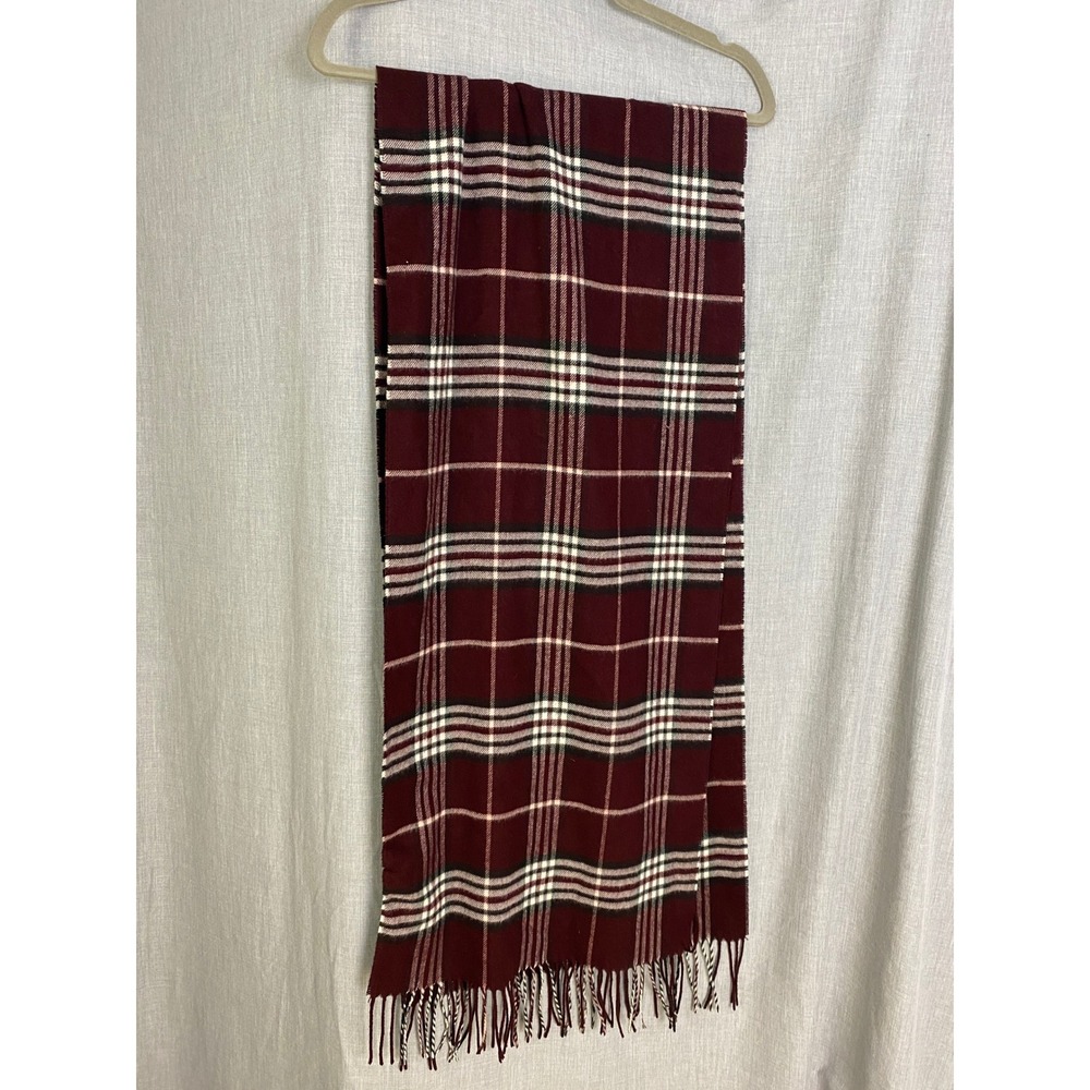 V. Fraas Cashmink Plaid Scarf Burgundy White Black Unisex Made in Germany Gift